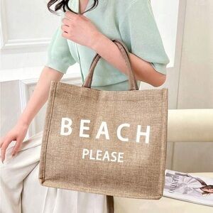 Beige Tote Bag with 'Beach Please' Print